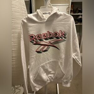 Men’s Medium White Vintage Graphic Print Activewear Medium Reebok Hoodie NWO